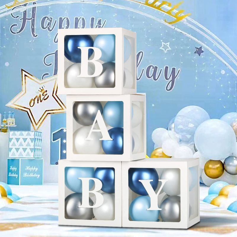 Photo 1 of Baby Shower Balloon Box, Transparent Baby Shower Decorations for Party Supplies with 24 Balloons, 'Baby' Letters Gender Reveal Baby Shower Birthday Party Decorations, Photo Shoot Props
