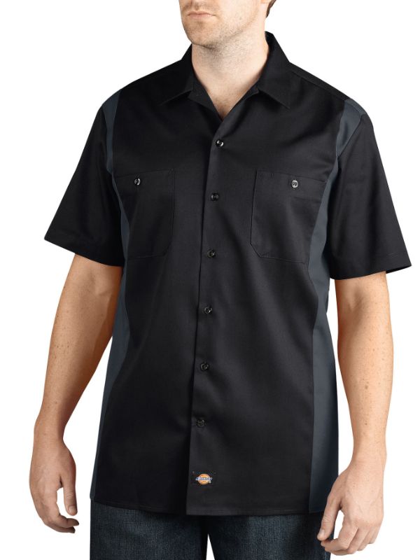 Photo 1 of Dickies Men's Two-Tone Short Sleeve Work Shirt - Black Dark Gray Tone Size 2Xl (WS508)
