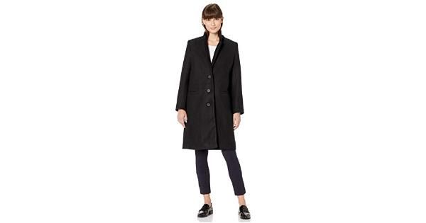 Photo 1 of Essentials Women's Plush Button-Front Coat, Black SIZE MEDIUM
