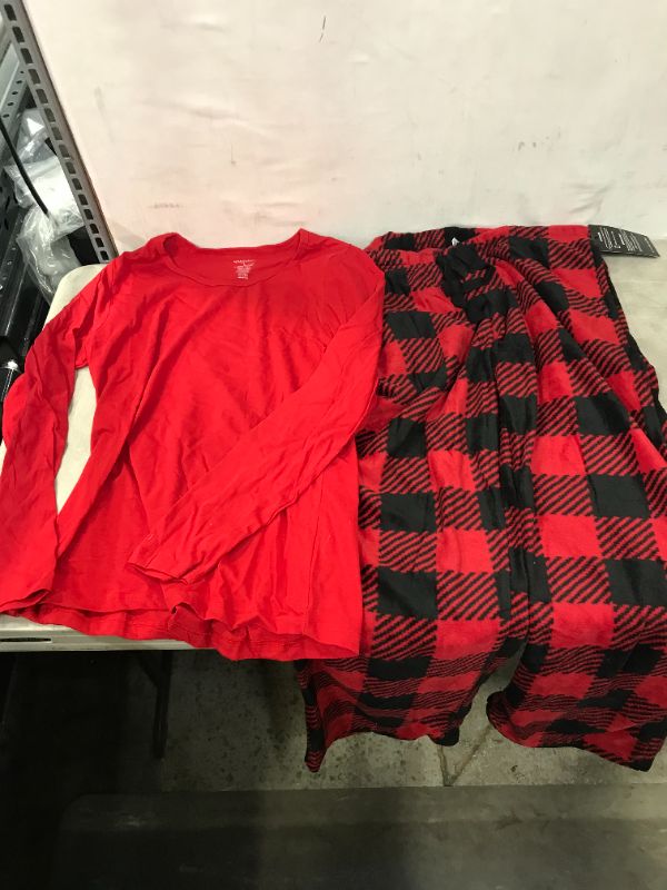 Photo 2 of Cherokee Women's Soft Pajama Shirt and Pants Set Red, Buffalo Plaid Black Large