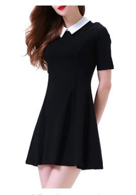 Photo 1 of Aphratti Women's Short Sleeve Casual Peter Pan Collar Cute Fit and Flare Dress Small Black