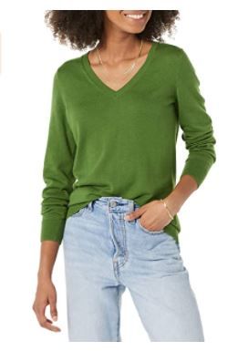 Photo 1 of Amazon Essentials Women's Classic Fit Lightweight Long-Sleeve V-Neck Sweater Green XXL