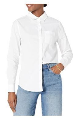 Photo 1 of Amazon Essentials Women's Classic-Fit Long Sleeve Button Down Poplin Shirt White, XXL