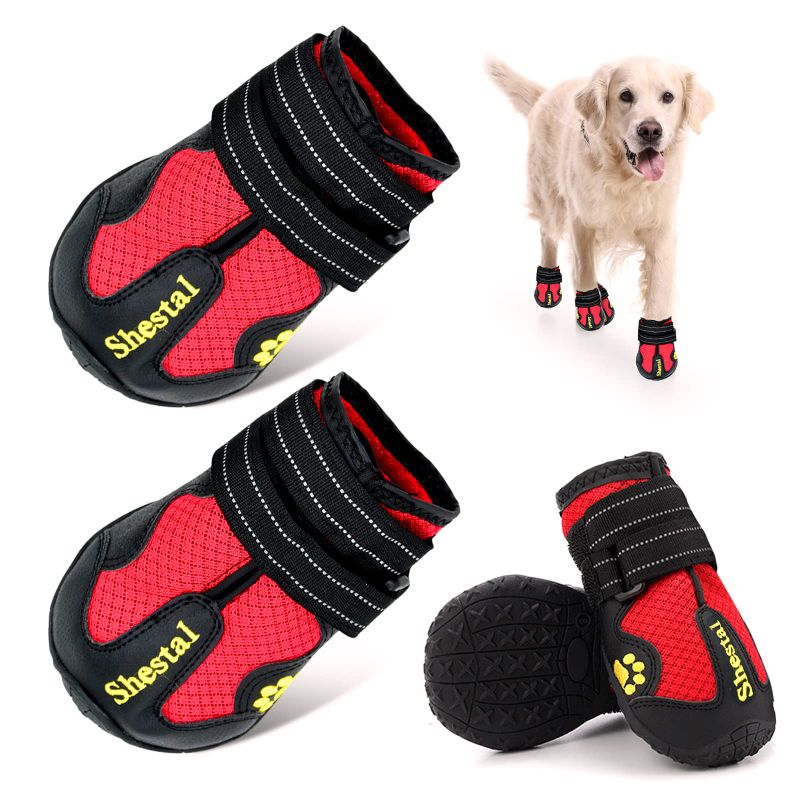 Photo 1 of CADO SHY Dog Boots for Large Medium Small Dogs Non-Slip, Snow Winter Dog Booties, Dog Shoes for Hot Pavement, Paw Protector for Big Little Dogs Running, Hiking, Outdoor, Rubber Sole, 4Pcs size 4
