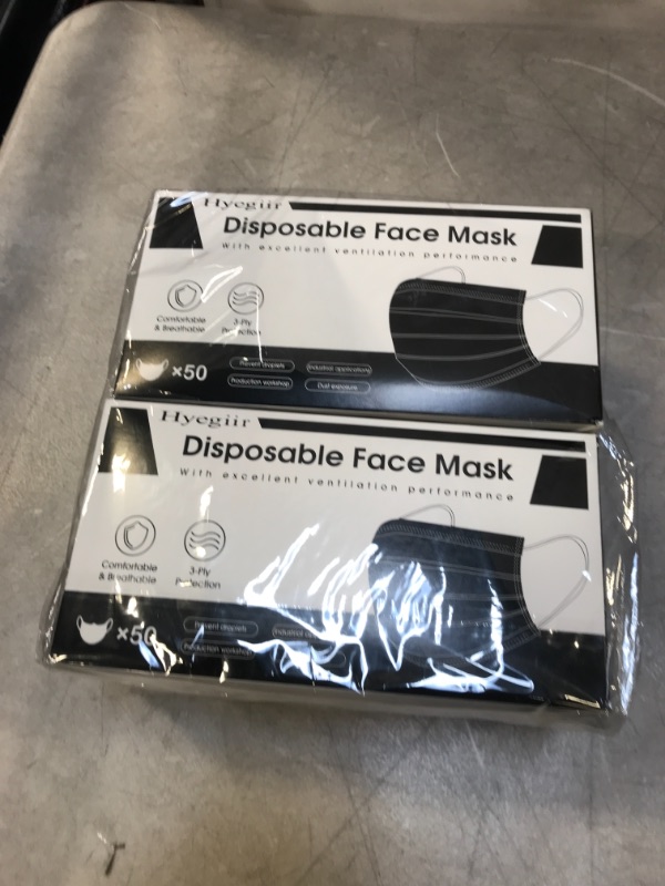 Photo 2 of 100pcs 3 Layers PLY Black Disposable Face Masks, Hyegiir Comfortable Elastic Earloops Face Masks,Sterile and Breathable for Daily Protection Air Pollution, Dust-proof
