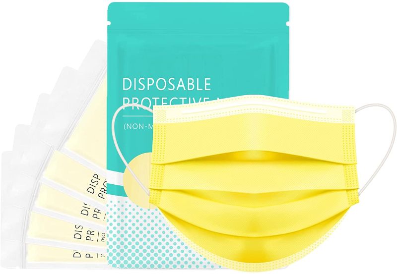 Photo 1 of [Upgraded Packaging] Assacalynn Disposable Face Masks Yellow 50pcs, Individually Packed 3 Layer Yellow Masks, Breathable Masks for Men Women Adult
