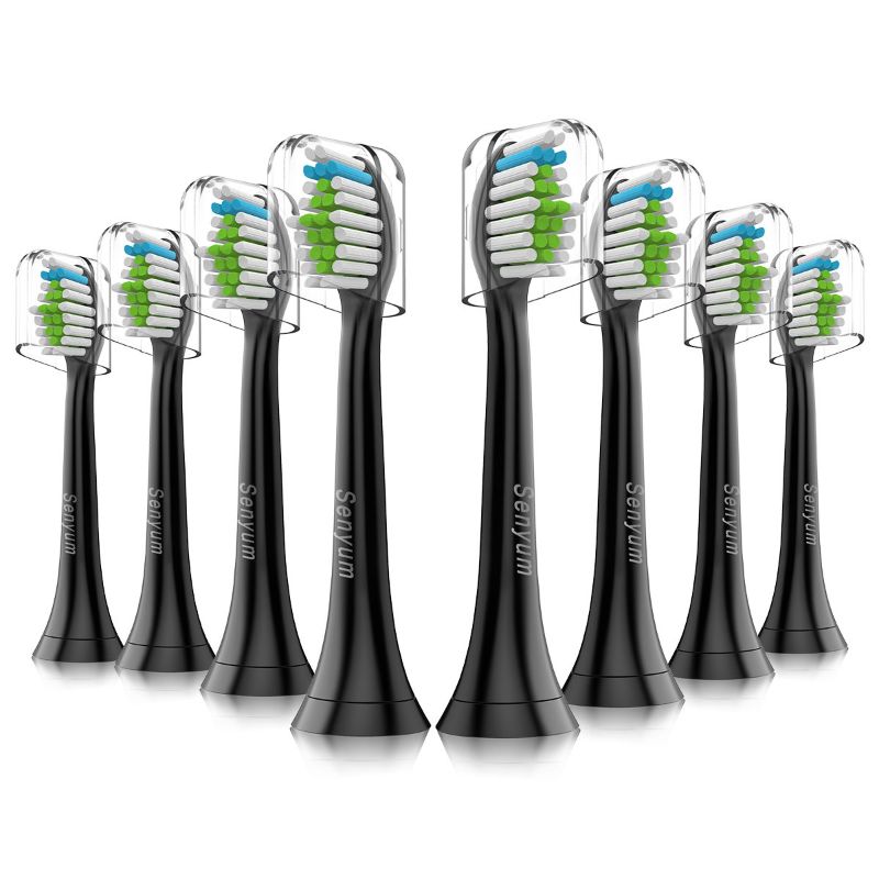 Photo 1 of 2 PACK - Senyum S8 Replacement Brush Heads Compatible with Phillips Sonicare 2 Series Plaque Conitrol, 3 Series Gum Health, EasyClean,Healthwhite, FlexCare; Black, Standard(3.30.60.6 inch), 8 PCS