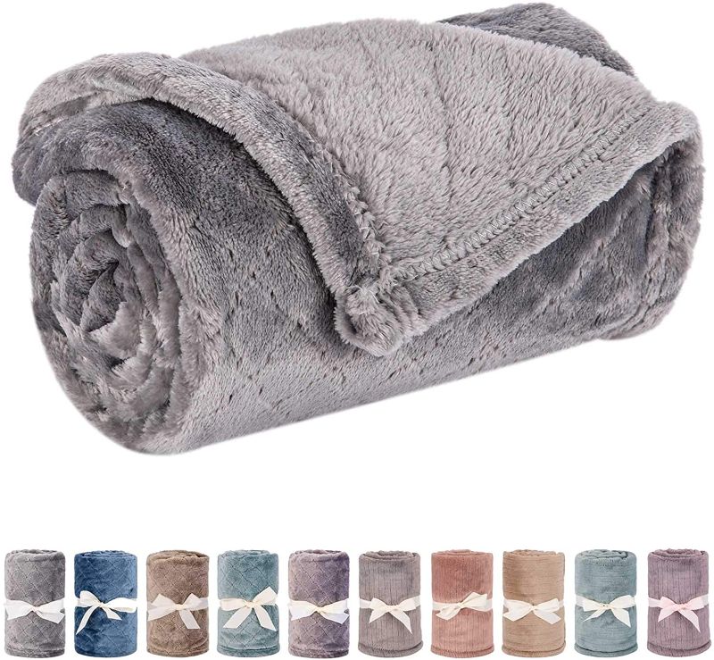 Photo 1 of Baby Blanket or Pet Blanket, Comfy Soft Warm Blankets for Baby Girls and Boys, Dog and Cat, Plush Fleece Throw Blankets for Sofa, Couch, Travel and Camping (Grid 28" x 40", Grey)