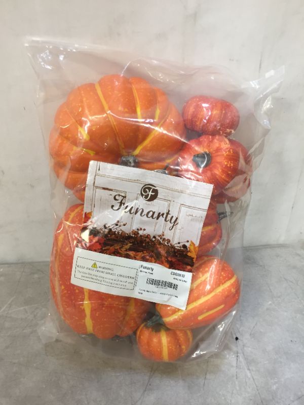 Photo 1 of Funarty 10pcs Artificial Pumpkin Decorations Assorted Size Fall Pumpkins for Fall Halloween Thanksgiving Holiday Decorating
