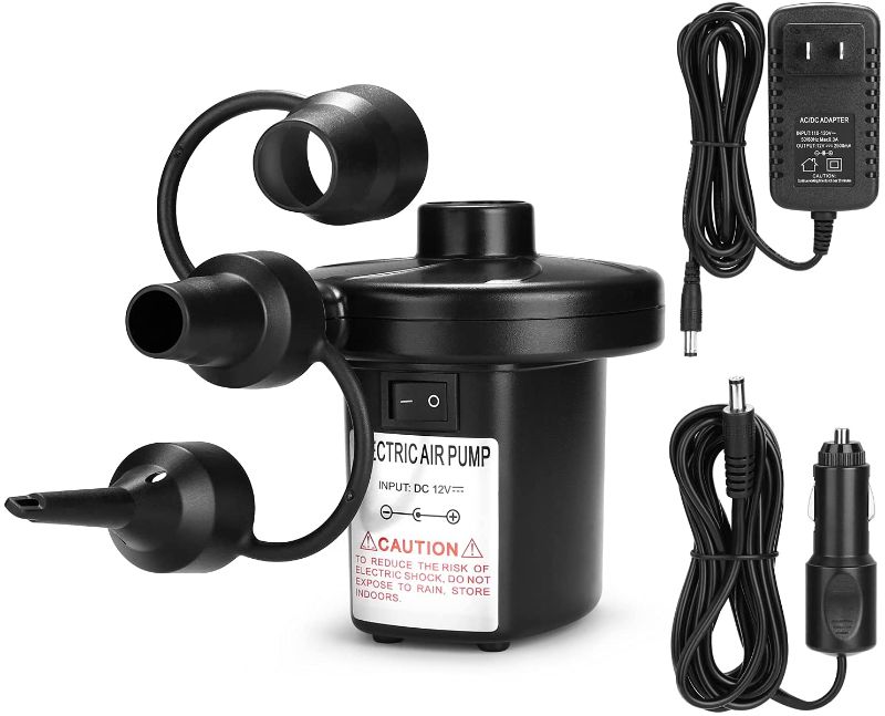 Photo 1 of Electric Air Pump, AGPtEK Portable Quick-Fill Air Pump with 3 Nozzles, 110V AC/12V DC, Perfect Inflator/Deflator Pumps for Outdoor Camping, Inflatable Cushions, Air Mattress Beds, Boats, Swimming Ring
