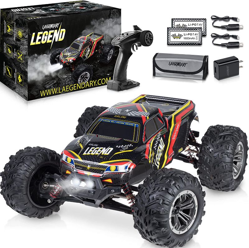 Photo 1 of 1:10 Scale Large RC Cars 50+ kmh Speed - Boys Remote Control Car 4x4 Off Road Monster Truck Electric - Hobby Grade Waterproof Toys Trucks for Kids and Adults - 2 Batteries + Connector for 40+ Min Play
