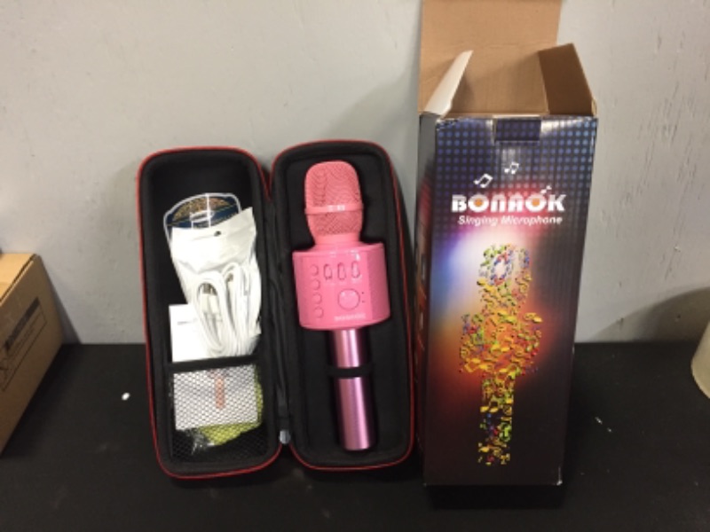 Photo 2 of BONAOK Karaoke Microphone Bluetooth Wireless, Portable Karaoke Machine Mic Speaker for Kids and Adults Home Party Birthday (Rose Gold Plus)
