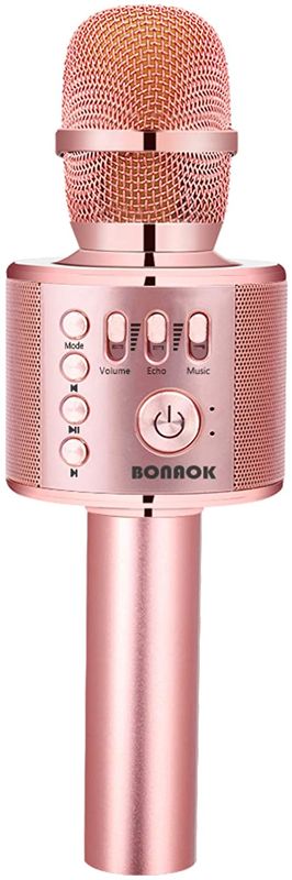Photo 1 of BONAOK Karaoke Microphone Bluetooth Wireless, Portable Karaoke Machine Mic Speaker for Kids and Adults Home Party Birthday (Rose Gold Plus)
