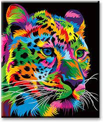Photo 1 of iCoostor Paint by Numbers DIY Acrylic Painting Kit for Kids & Adults Beginner – Colorful Leopard Pattern… (12" Wx16 L Framed)