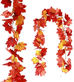 Photo 1 of 1 Pack Maple Leaf Fall Garland 5.7FT Artificial Hanging Autumn Leaves Vine Fall Decor for Wedding Party Fireplace Christmas
