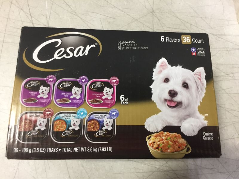 Photo 2 of (36 Pack) CESAR Wet Dog Food HOME DELIGHTS & Classic Loaf in Sauce Variety Pack, 3.5 oz. Easy Peel Trays
Freshest by April 2022