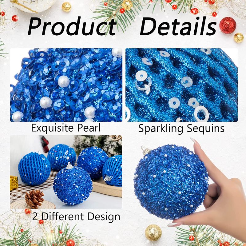 Photo 1 of 8pcs 3.94" Christmas Ball Ornaments Glitter Sequin Foam Ball Shatterproof Christmas Tree Decorations Xmas Hanging Balls Set for Wedding Party Holiday Decorations?Sapphire