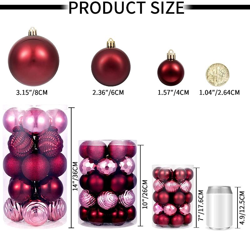 Photo 1 of 
XmasExp 34ct Christmas Ball Ornaments Shatterproof Xmas Tree Hanging Balls Decorations Perfect for Holiday Wedding Christmas Decor(2.36"/60mm, Burgandy)