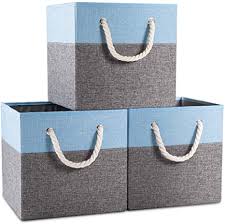 Photo 1 of CYHOM STACKABLE STORGE BASKETS FOR SHELVES LARGE FOLDABLE STORAGE BINS BOX WITH COTTON ROPE HNDLES 13" x 13" x 13"