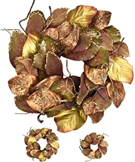 Photo 1 of Cloris Art Christmas Wreaths for Front Door, Magnolia Leaves Door Wreaths Artificial 22 + 16.6 Inch for Farmhouse Home Holiday Indoor Wall Decor?Gold?