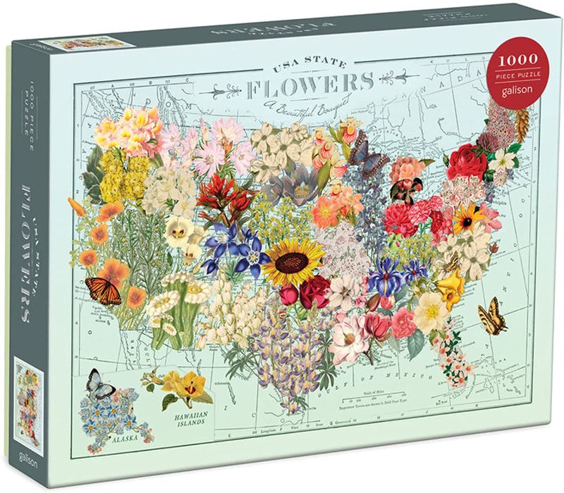 Photo 1 of Galison Wendy Gold USA State Flowers Puzzle, 1,000 Pieces, 20” x 27”