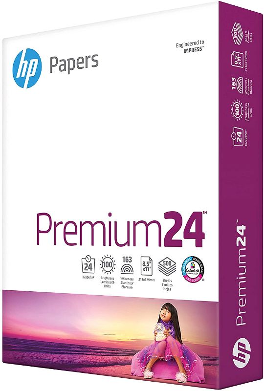 Photo 1 of HP Printer Paper | 8.5 x 11 Paper | Premium 24 lb | 1 Ream - 500 Sheets | 100 Bright | Made in USA - FSC Certified | 112400R
