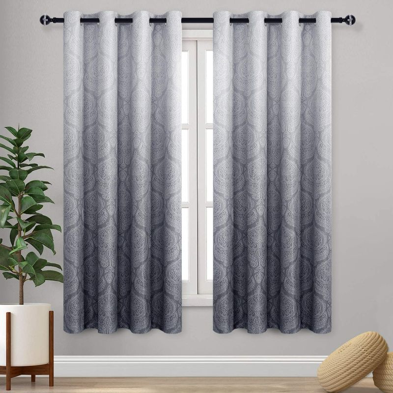 Photo 1 of DWCN Ombre Blackout Curtains for Living Room - Thermal Insulated Block Light Energy Saving Privacy Gradient Damask Grommet Window Curtains for Bedroom, Set of 2 Panels, 52 x 63 Inch Length, Grey
