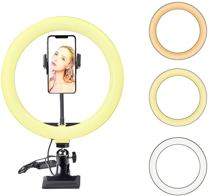 Photo 1 of TNWZC LED Ring Light with Clamp - 10" Mini Selfie Tabletop Ringlighting for Laptop, Phone - Dimmable Video Conference Lighting with Phone Holder for Meetings, Makeup, YouTube, TIK Tok, Vlogs
