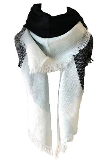 Photo 1 of Wander Agio Womens Warm Long Shawl Winter Wraps Large Scarves Knit Cashmere Feel Plaid Triangle Scarf Plaid Blue Grey