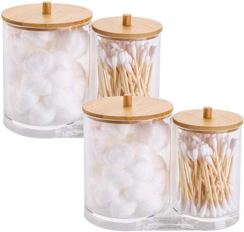 Photo 1 of 2 Pack Cotton Swab Pads Holder with Bamboo Lids