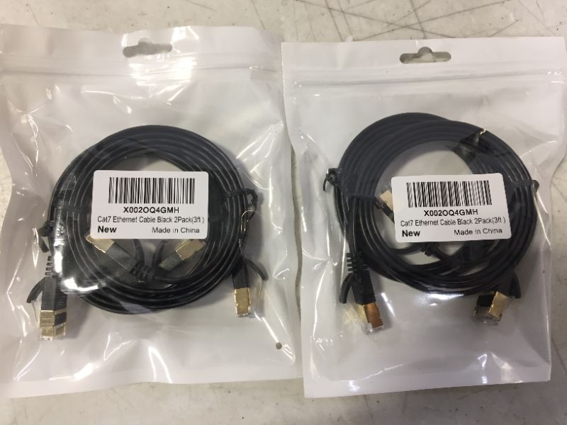 Photo 1 of Two CAT 7 Ethernet Cable 3 Ft 2 Pack Black Flat 