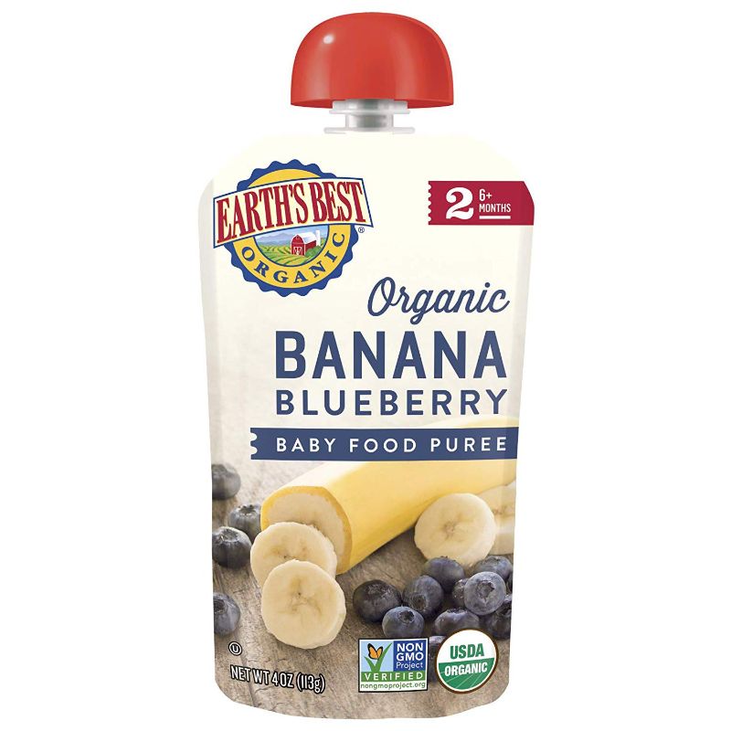 Photo 1 of Earth's Best Organic Stage 2 Baby Food, Banana Blueberry, 4 Oz Pouch (Pack of 6) 29JAN2022
