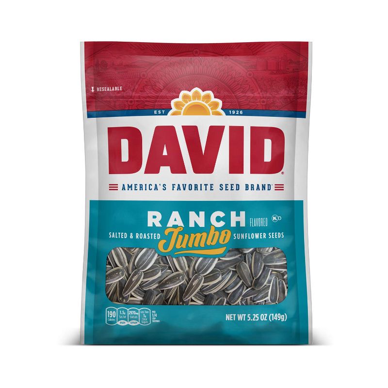 Photo 1 of 12 PACK DAVID Roasted and Salted Ranch Jumbo Sunflower Seeds, Keto Friendly, 5.25 oz EXP 05/16/22