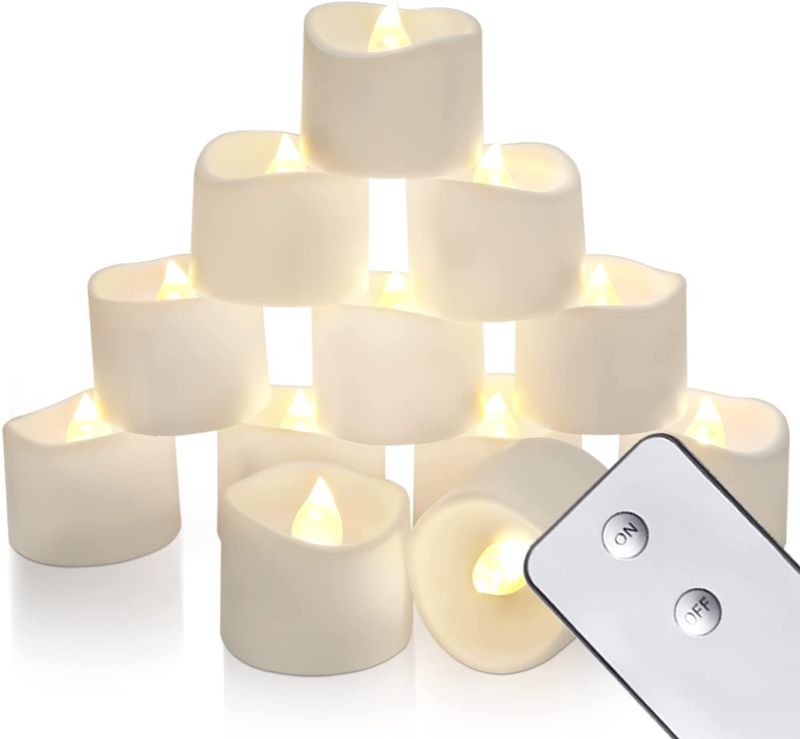 Photo 1 of  Remote Control Tea Lights Flickering, Long Lasting Battery Operated LED Candles with Remote, No Timer, for Home Decor and Seasonal Celebration, Pack of 12, Warm White Light

