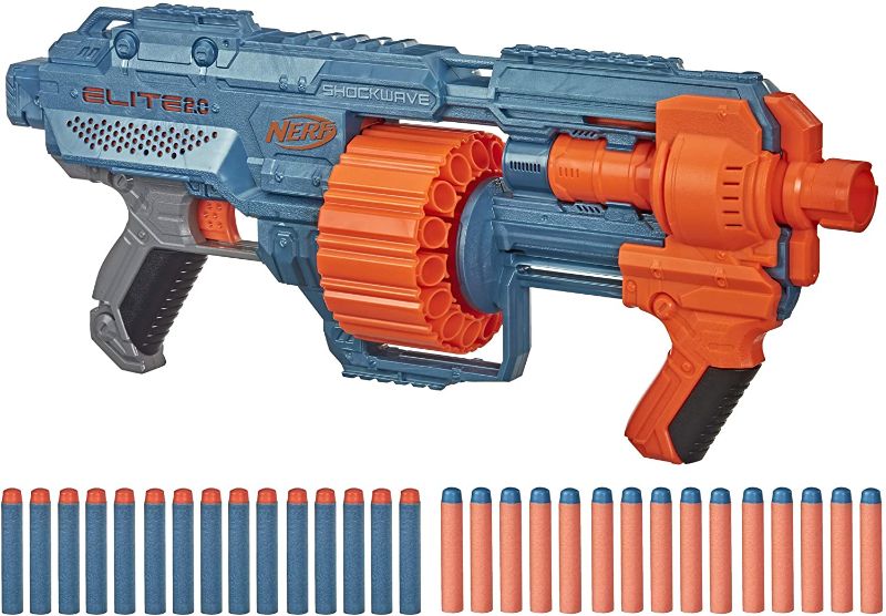 Photo 1 of NERF Elite 2.0 Shockwave RD-15 Blaster, 30 Darts, 15-Dart Rotating Drum, Pump-Action Slam Fire, Built-in Customizing Capabilities
