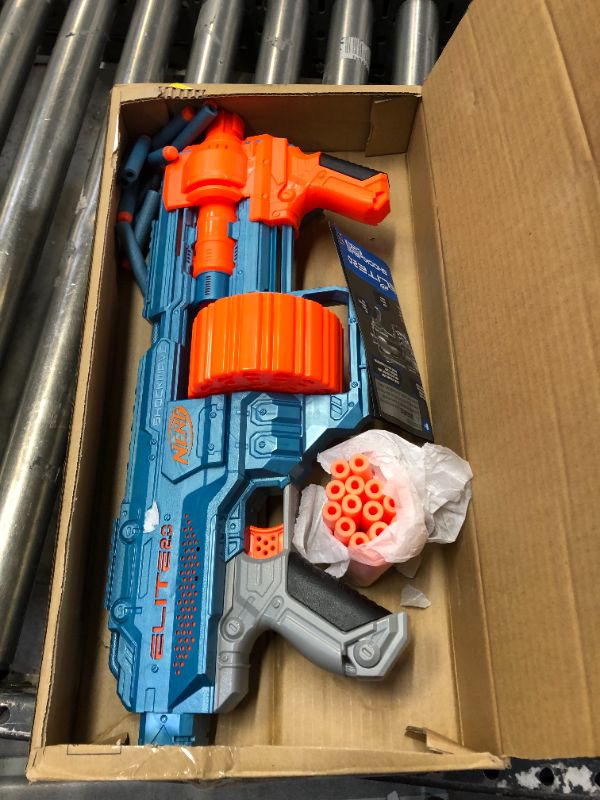 Photo 2 of NERF Elite 2.0 Shockwave RD-15 Blaster, 30 Darts, 15-Dart Rotating Drum, Pump-Action Slam Fire, Built-in Customizing Capabilities
