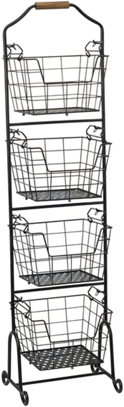 Photo 1 of Gourmet Basics by Mikasa Ferme 4-Tier Metal Floor Standing Fruit/Home Storage Market Basket, Antique Black
