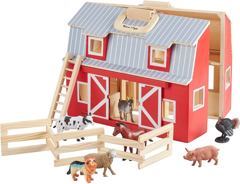 Photo 1 of Melissa & Doug Fold and Go Wooden Barn With 7 Animal Play Figures
