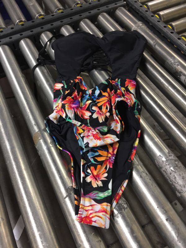 Photo 1 of ONE PIECE BLACK BIKINI WITH LEAF PATTERN. SIZE SMALL