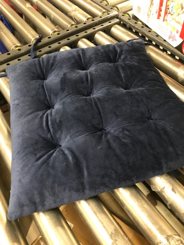 Photo 2 of  Solid Square 16” x 16” Tufted Chair Pads Indoor Seat Cushions Pillows with Ties (Navy) …
