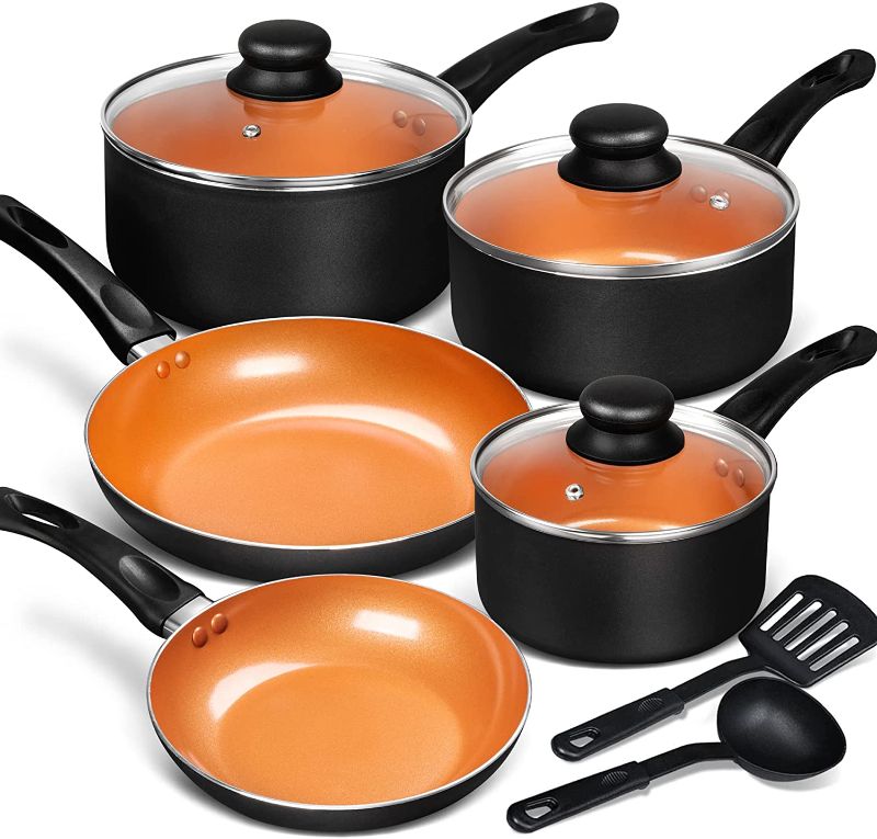 Photo 1 of MICHELANGELO Pots and Pans Set, Ultra Nonstick Copper Cookware Set 10 Piece with Healthy & PFOA-Free Ceramic Titanium Coating, Essential Cookware Sets,...
