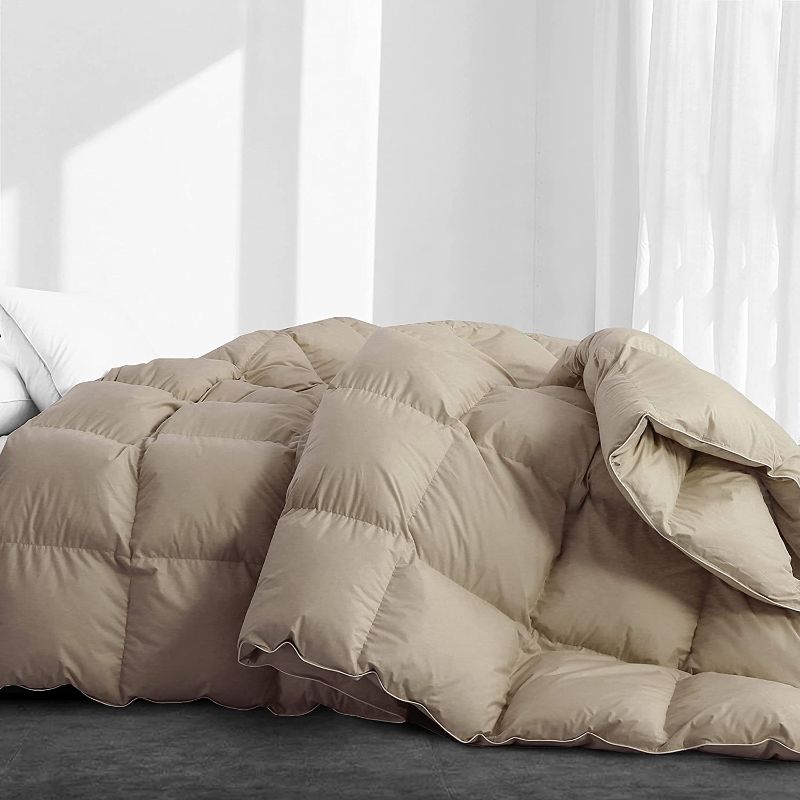 Photo 1 of SNOWMAN All Seasons Goose Down Comforter Queen Size,Medium Warmth Fluffy Duvet Insert,100% Egyptian Cotton Shell Down Proof Fabric - 750 Fill Power (Queen,Khaki)
