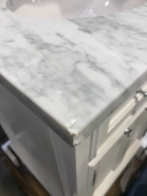 Photo 1 of 24 in. W x 22 in. D x 34 in. H Bath Vanity in White with Marble Vanity Top in Carrara White with White Basin
