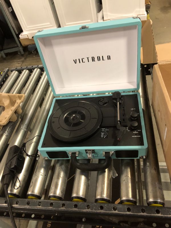 Photo 2 of (PARTS ONLY) Victrola Vintage 3-Speed Bluetooth Portable Suitcase Record Player with Built-in Speakers | Upgraded Turntable Audio Sound| Includes Extra Stylus | Aqua Turquoise (VSC-550BT-TU)

