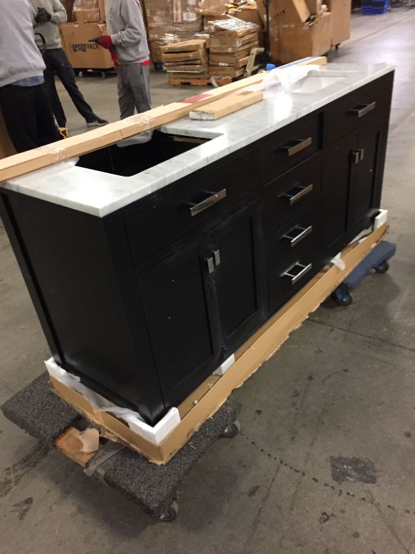 Photo 1 of 72 IN. MONARCH BLACK WITH CARRARA WHITE MARBLE VANITY TOP WITH CERAMICS WHITE BASINS