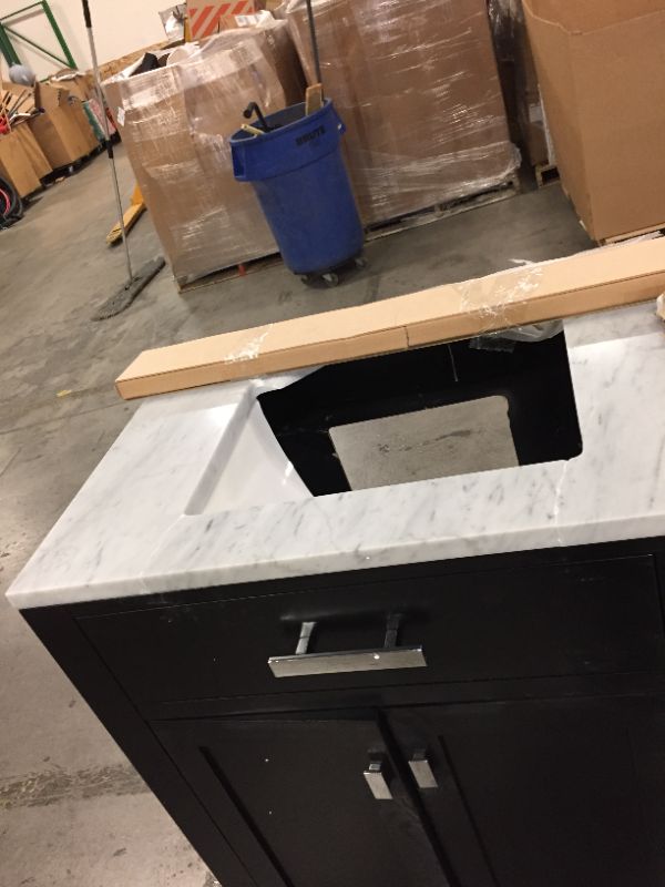 Photo 11 of 72 IN. MONARCH BLACK WITH CARRARA WHITE MARBLE VANITY TOP WITH CERAMICS WHITE BASINS