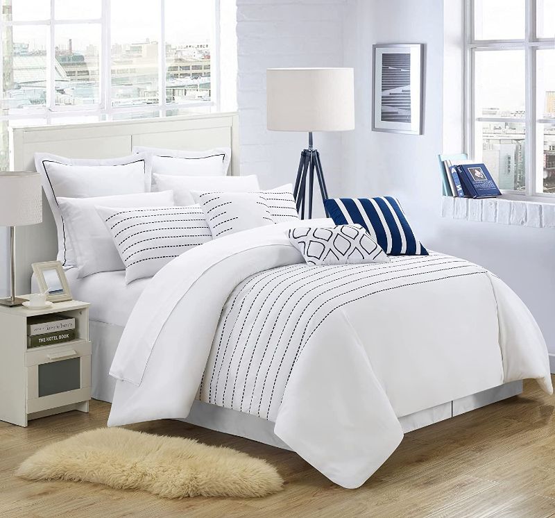 Photo 1 of Chic Home Brenton 9 Piece Comforter Set, Queen, White
