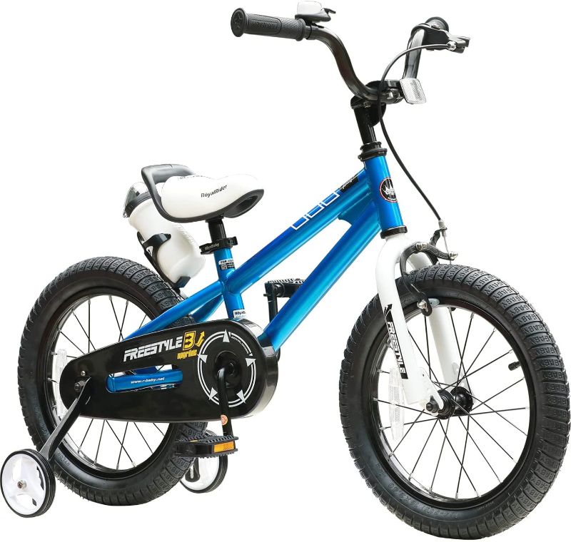 Photo 1 of RoyalBaby Kids Bike Boys Girls Freestyle Bicycle 16 Inch with Training Wheels, 16 with Kickstand Child's Bike, Blue Red White Pink Green Orange
