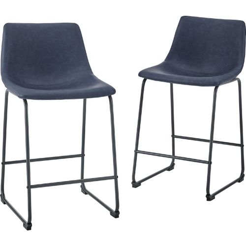 Photo 1 of 26" Counter Stool in Navy Blue Leatherette (Set of 2) by Walker Edison
