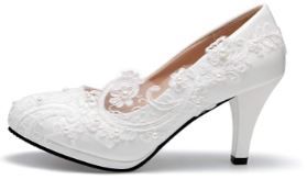 Photo 1 of Bridal Wedding Shoes Closed Toe Dress Pumps Stiletto Heel with Stitching Lace sz 9